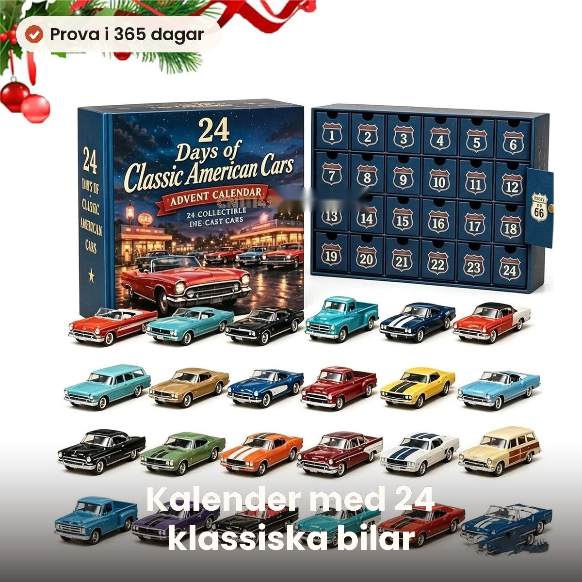 Adventskalender med 24 klassiska amerikanska bilar