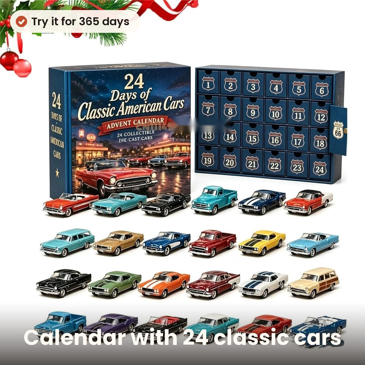 Advent calendar with 24 classic American cars