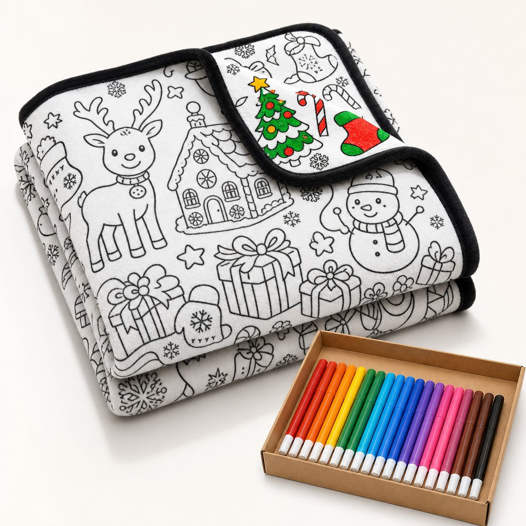 Christmas colouring blanket with markers