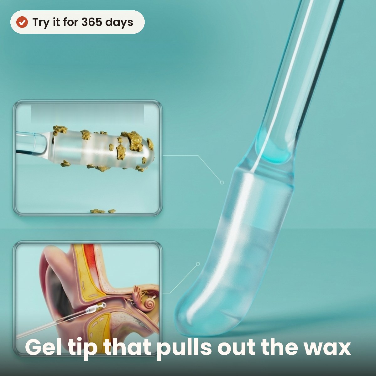 Ear sticks with a sticky gel tip