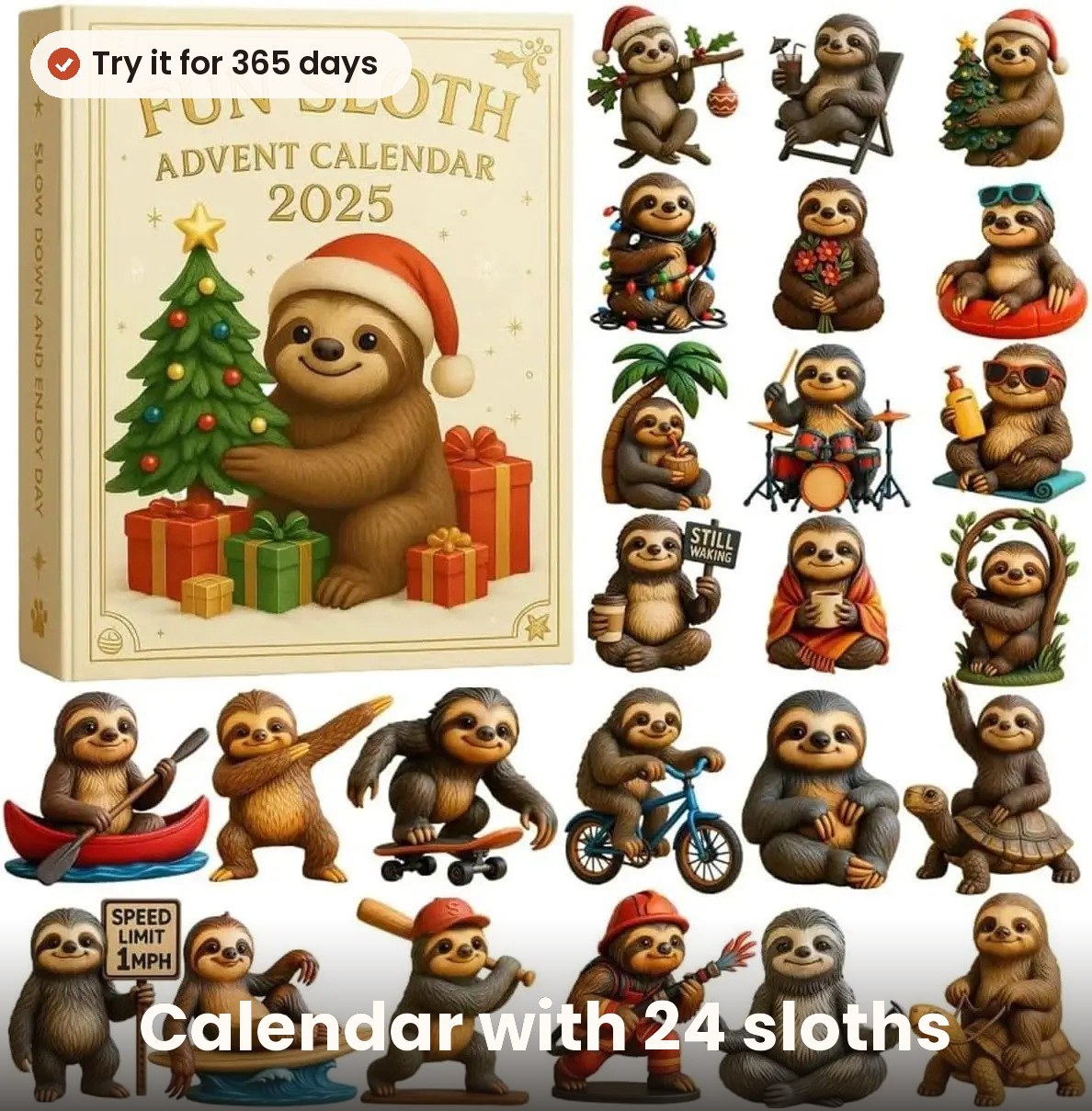 Advent calendar with 24 sloths