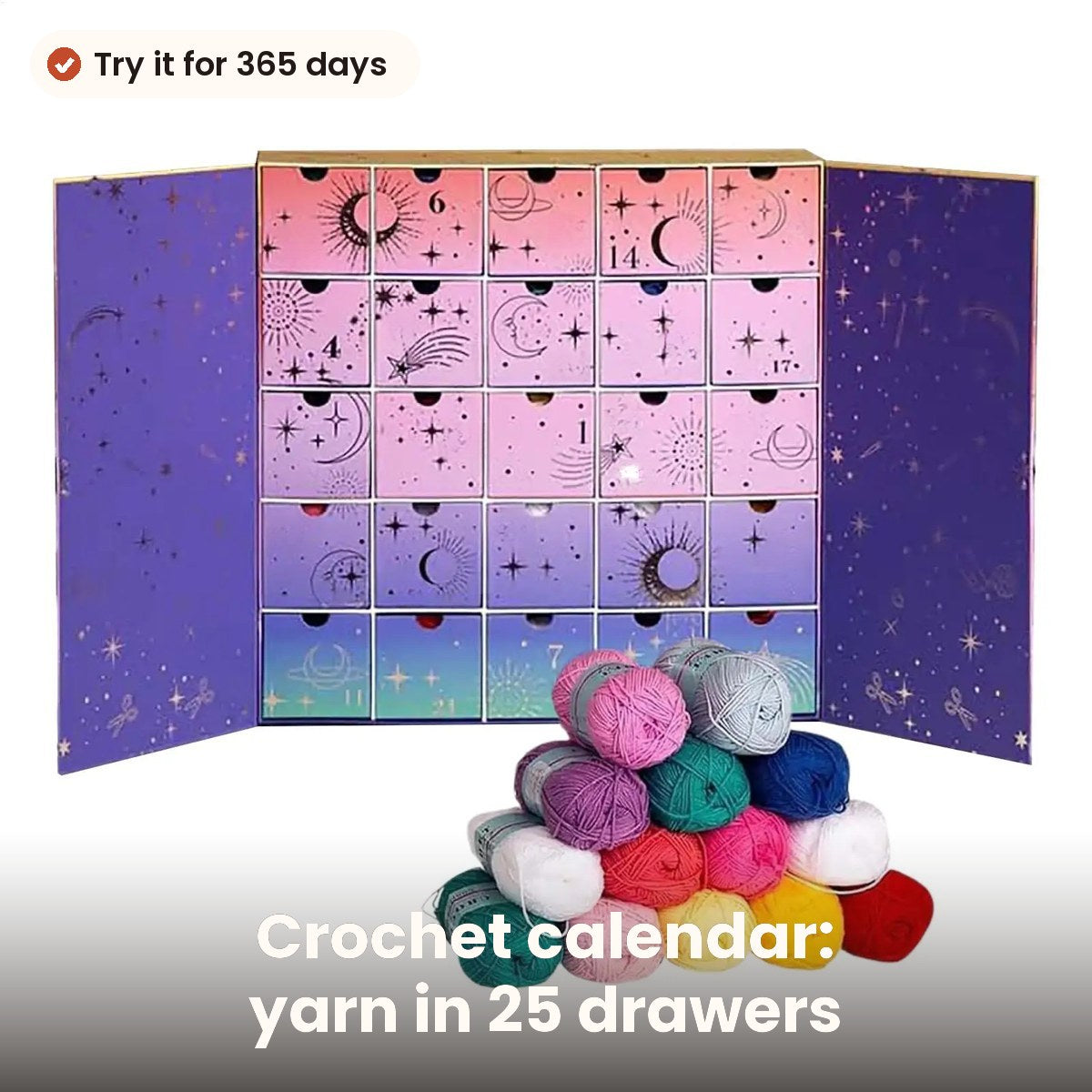 Advent calendar with crochet yarn