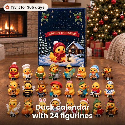 Advent calendar with 24 duck figurines