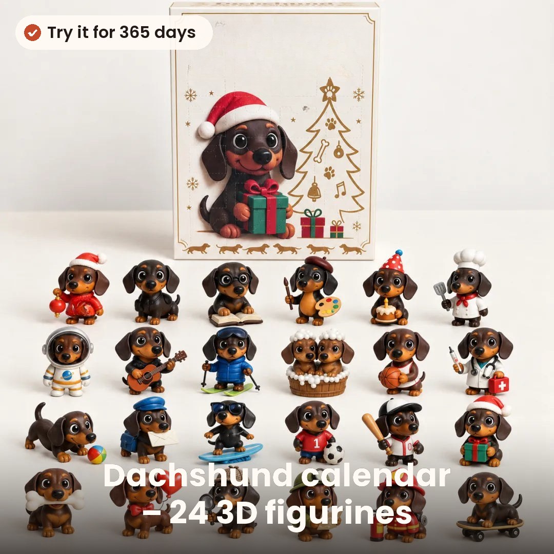 Advent calendar with 24 dachshund figurines