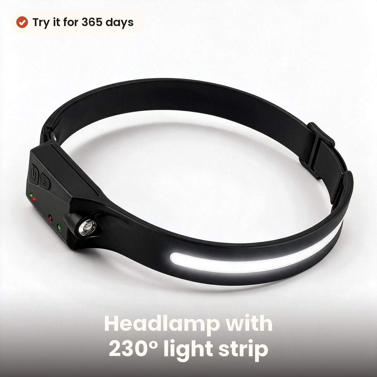 Headlamp with 230° light strip