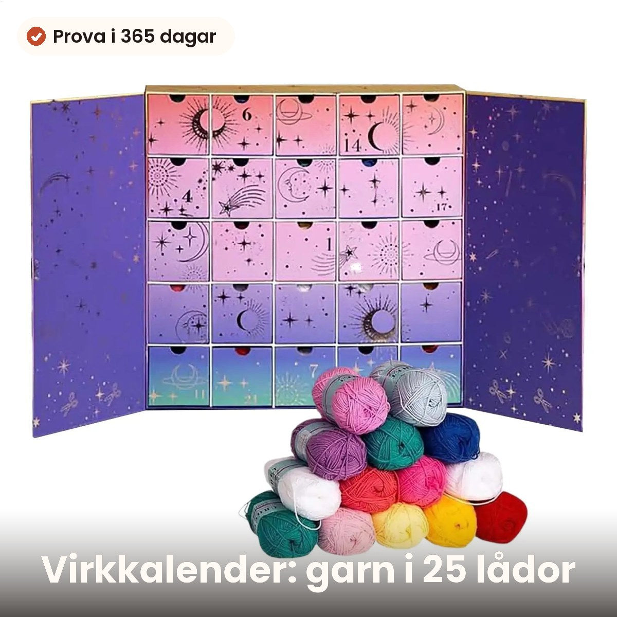 Adventskalender med virkgarn